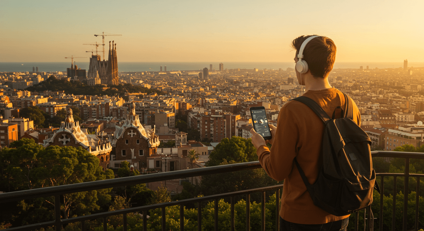 Viajero explorando Barcelona con GuideMapp