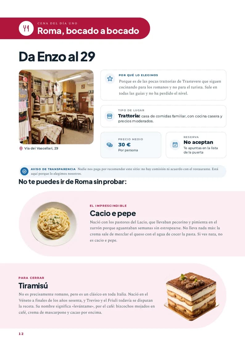 Página del restaurante Da Enzo al 29: por qué lo elegimos, precio, reserva y qué platos probar